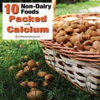 Basket of almonds with overlay: 10 Non-Dairy Foods Packed with Calcium