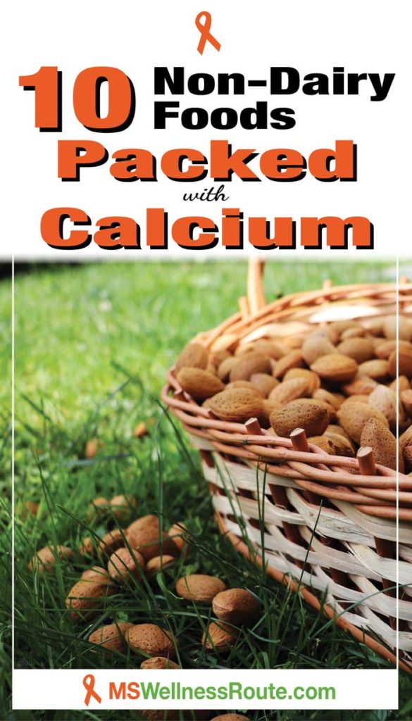 Basket of almonds with headline: 10 Non-Dairy Foods Packed with Calcium