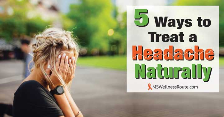 Woman in park holding face with overlay: 5 Ways to Treat a Headache Naturally