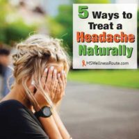 Woman in park with overlay: 5 Ways to Treat a Headache Naturally.