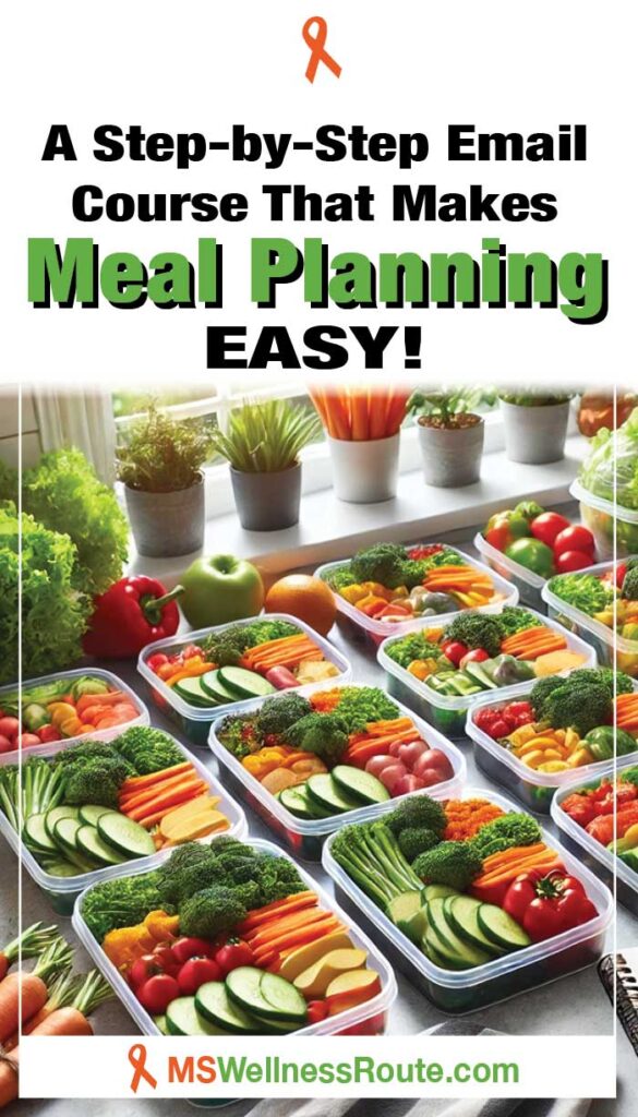 Organized meal prep scene with headline: A Step-by-Step Email Course That Makes Meal Planning Easy