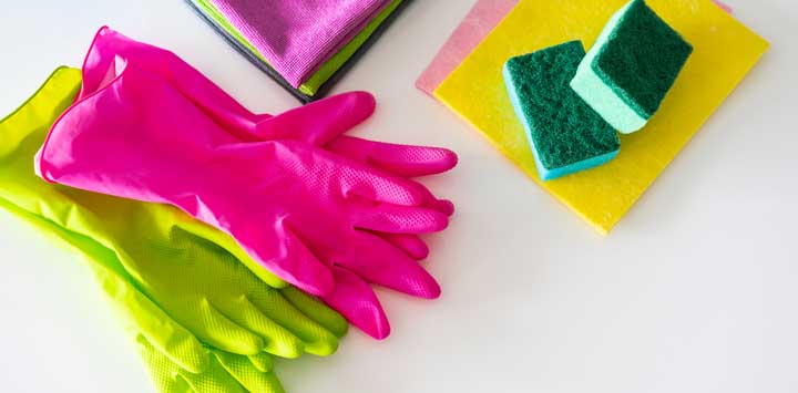 Cleaning gloves, rags, and sponges.