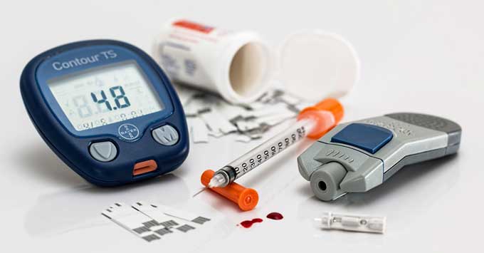 Diabetic supplies to test blood sugar levels.