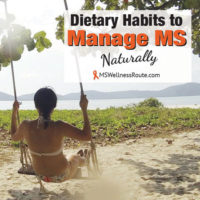 Young woman swinging on beach with overlay: Dietary Habits to Manage MS Naturally