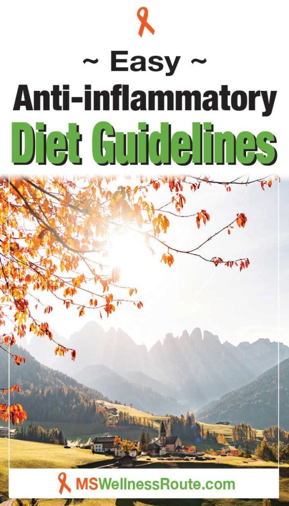 Spectacular autumn mountain view with headline: Easy Anti-inflammatory Diet Guidelines