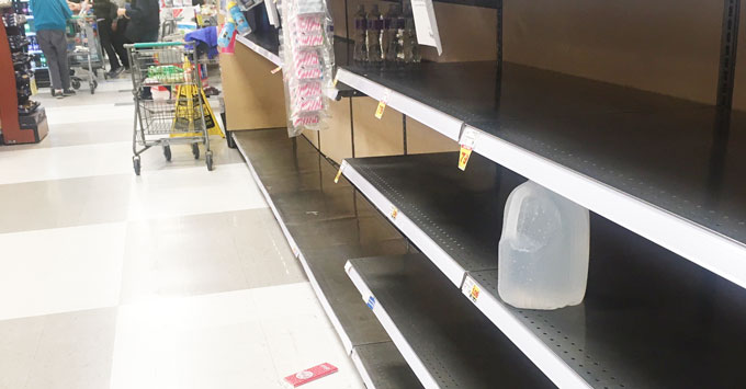 Empty grocery shelves.