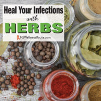 Jars of herbs with overlay: Heal Your Infections with Herbs