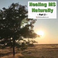 Sunset and tree in desert with overlay: Healing MS Naturally Part 2