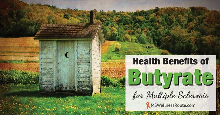 Wooden outhouse in mountain field with overlay: Health Benefits of Butyrate for MS