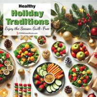 Festive holiday table setting with overlay: Healthy Holiday Traditions