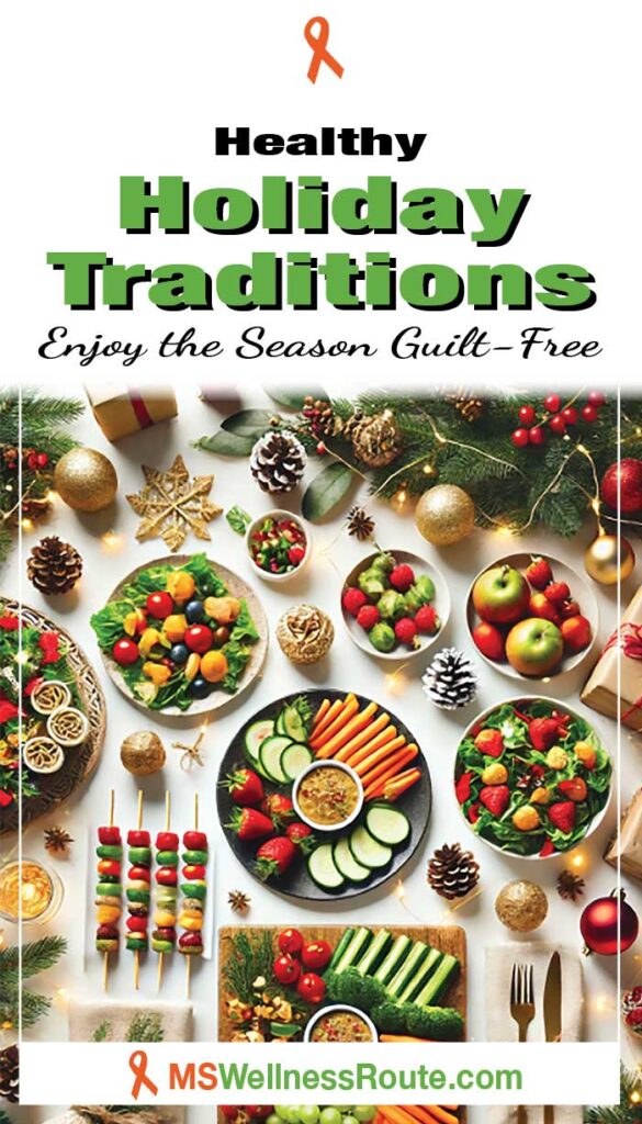 Festive holiday table setting with headline: Healthy Holiday Traditions