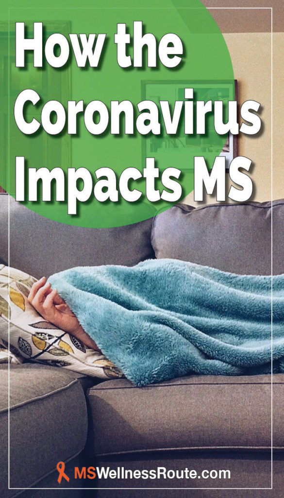 Person lying on sofa under a blanket with overlay: How the Coronavirus Impacts MS