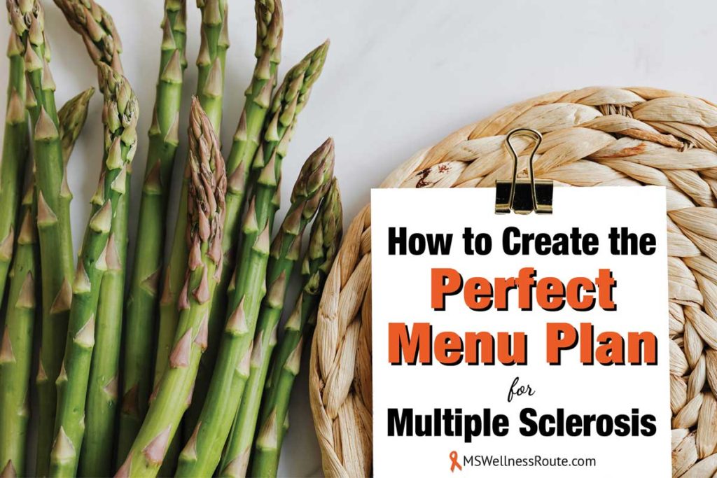 Asparagus with menu on wicker plate with overlay: How to Create the Perfect Menu Plan for MS