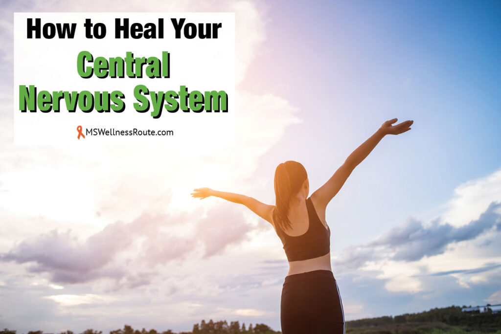 Sports woman with arms in air with overlay: How to Heal Your CNS