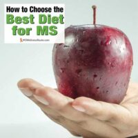 Woman's hand holding an apple with overlay: How to Choose the Best Diet for MS