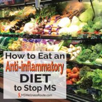 Feature image - Organic produce at the grocery store with text overlay: How to Eat an Anti-inflammatory Diet to Stop MS