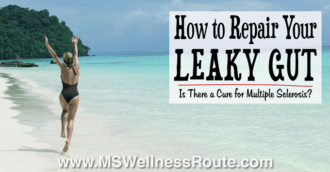 Woman skipping along ocean beach with overlay: How to Repair Your Leaky Gut