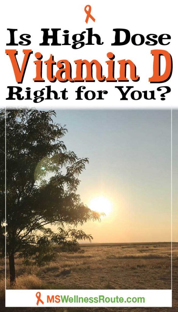 Sun setting in desert behind a tree with headline: Is High Dose Vitamin D Right for You?