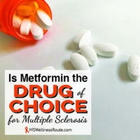 A bottle of metformin medication with pills spilled out with overlay Is Metformin the Drug of Choice for MS