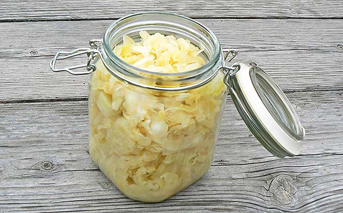 Jar of sauerkraut with locking lid.