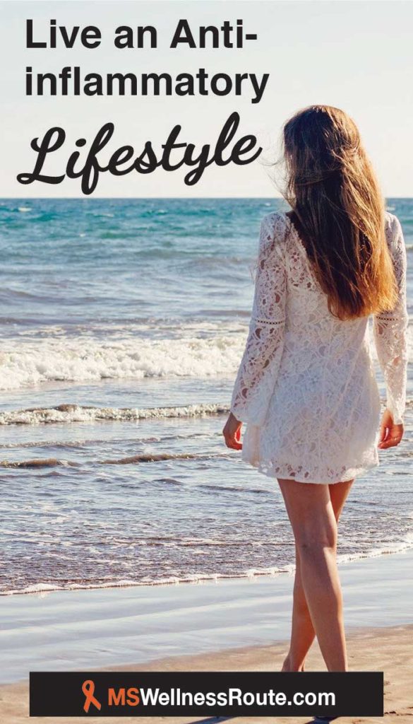 Woman walking on beach with headline: Live an Anti-inflammatory Lifestyle.