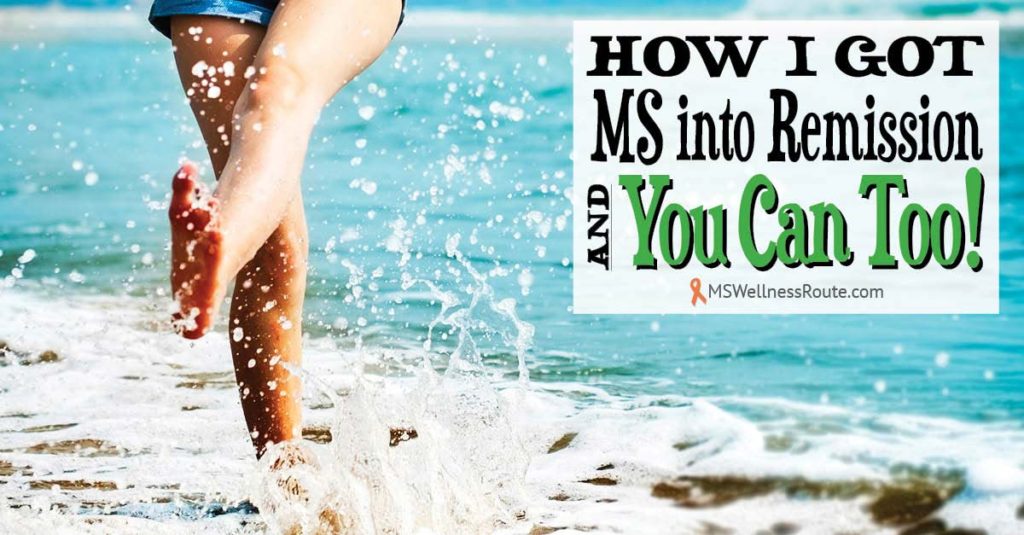 Woman splashing in water with overlay: How I Got MS into Remission and You Can Too