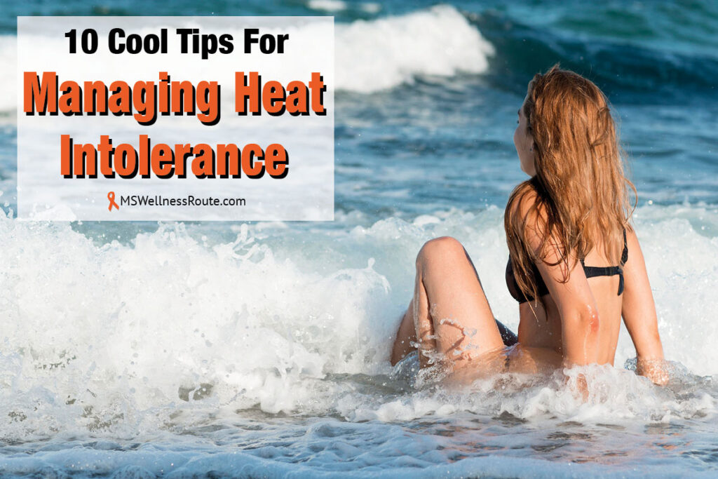 Young woman sitting on the beach with overlay: 10 Cool Tips for Managing Heat Intolerance