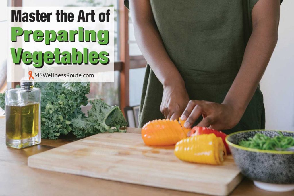 Young woman chopping vegetables with overlay: Master the Art of Preparing Vegetables