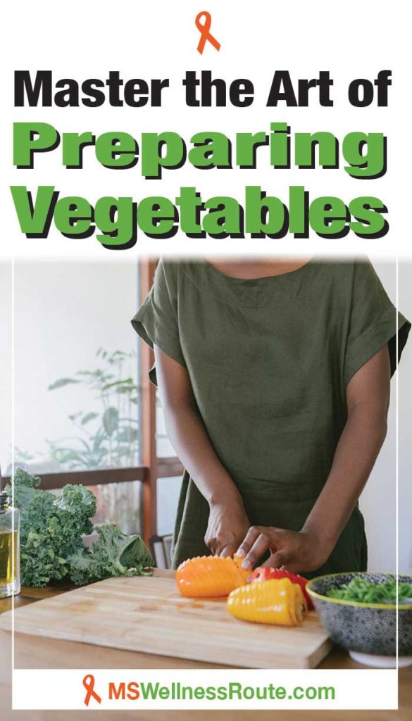 Young woman chopping vegetables with overlay: Master the Art of Preparing Vegetables