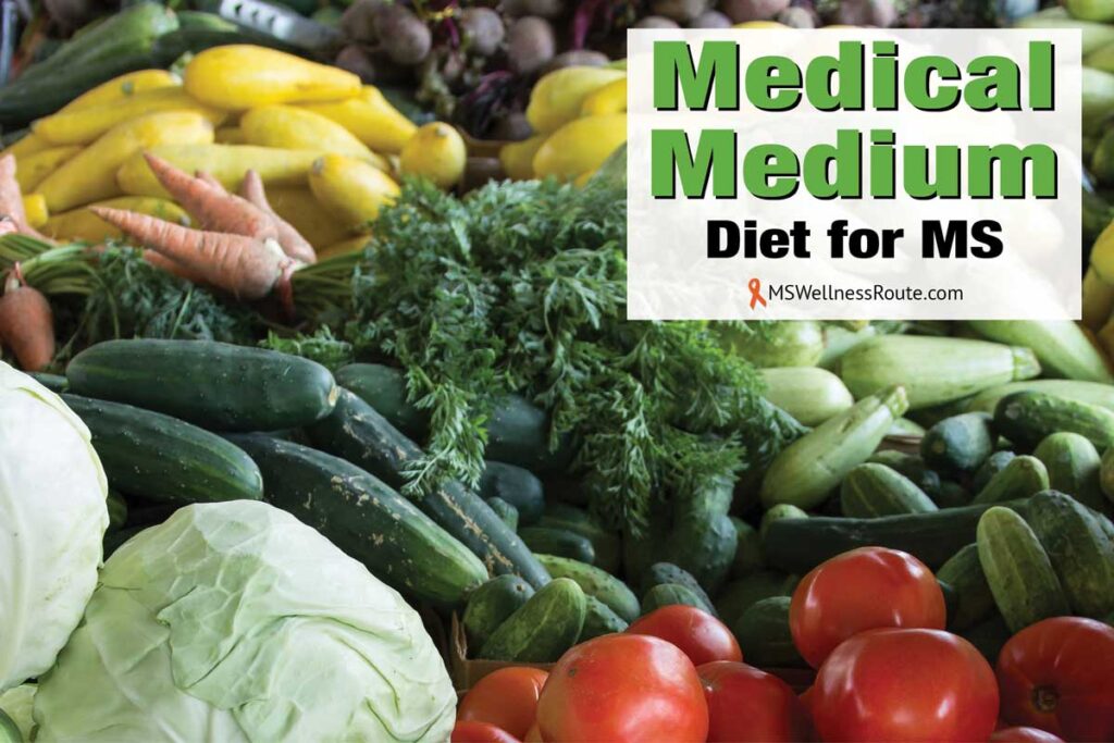 Different vegetables with overlay: Medical Medium Diet for MS