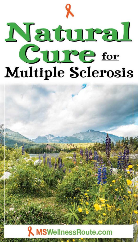 A field of wildflowers in the mountains with headline: Natural Cure for Multiple Sclerosis