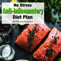 Two salmon steaks with overlay: No Stress Anti-inflammatory Diet Plan