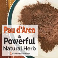 Pau d'arco powder on a plate with overlay: Pau d'Arco at Powerful Natural Herb