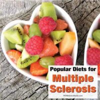 Two heart shaped bowls full of fruit with overlay: Popular Diets for MS