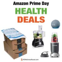 Amazon packages with kitchen appliance and Alexa with overlay: Amazon Prime Day Health Deals