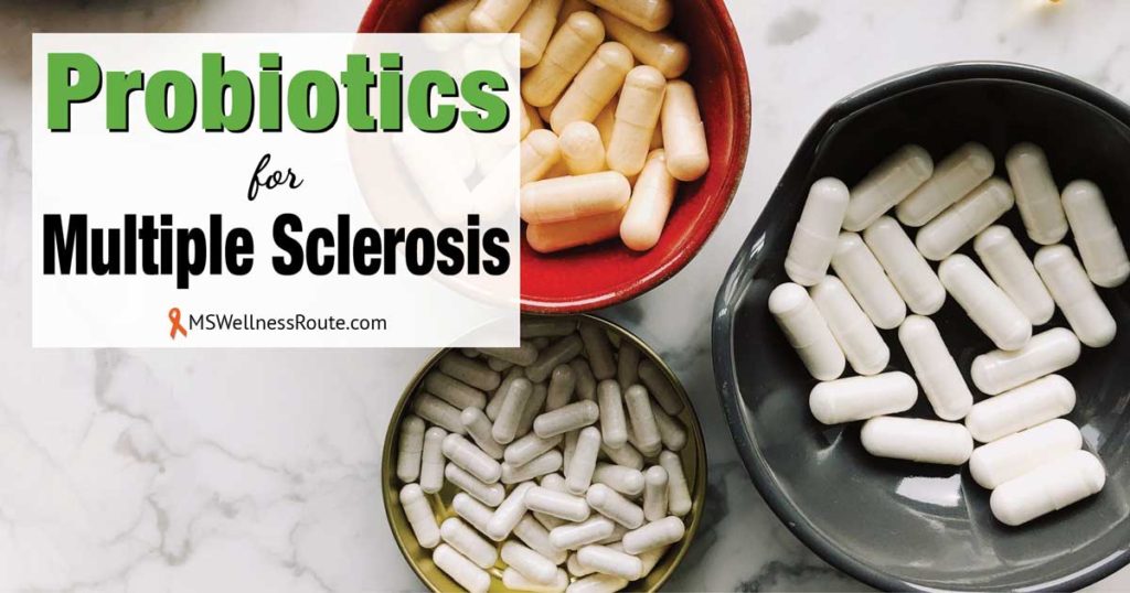 Three bowls with probiotics with overlay: Probiotics for MS