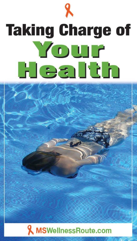 Woman swimming underwater with headline: Taking Charge of Your Health