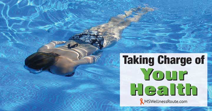 Woman swimming underwater with overlay: Taking Charge of Your Health