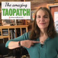 Cathy wearing a Taopatch with overlay: The amazing Taopatch