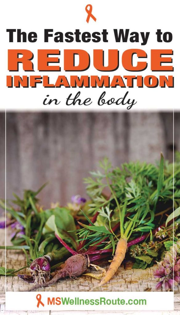 Pinterest pin of veggies on table with headline: The Fastest Way to Reduce Inflammation in the Body