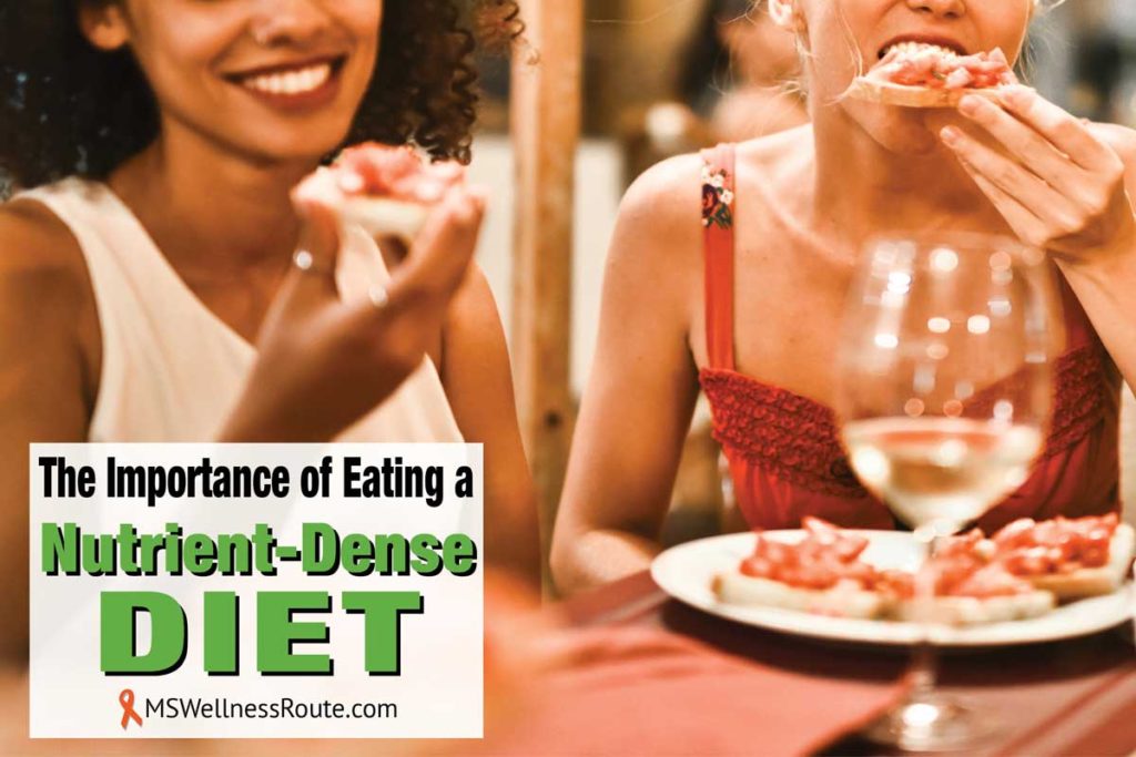 Two young women eating pizza with overlay: The Importance of Eating a Nutrient-Dense Diet