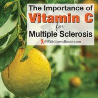 Close up of orange in tree with overlay: The Importance of Vitamin C for MS