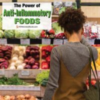 Young woman shopping for vegetables with overlay: The Power of Anti-Inflammatory Foods