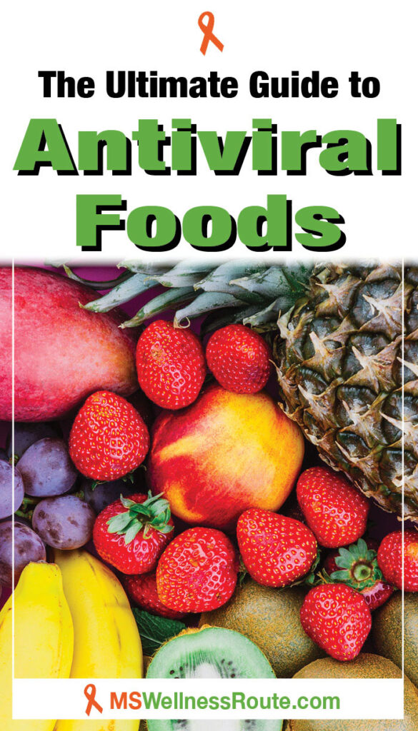 Looking down at a variety of fruit with headline: The Ultimate Guide to Antiviral Foods