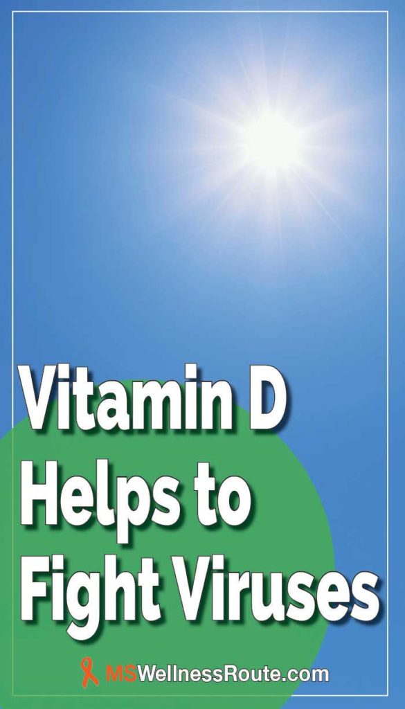 Pinterest pin of image with sun and blue sky and overlay: Vitamin D Helps to Fight Viruses