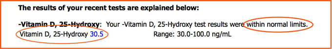 Test result showing my vitamin D level.