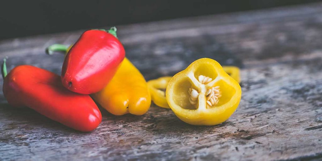 Red and yellow bell peppers.