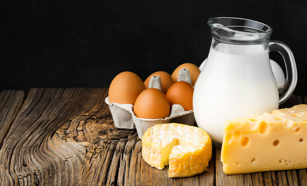 Close up of dairy products.