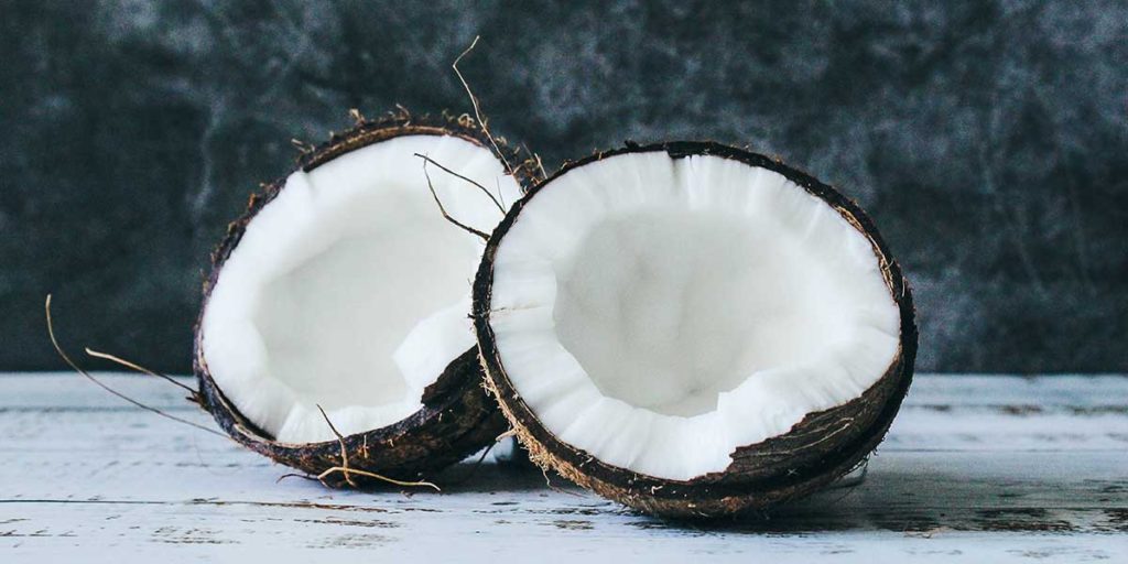 Coconut split in half.