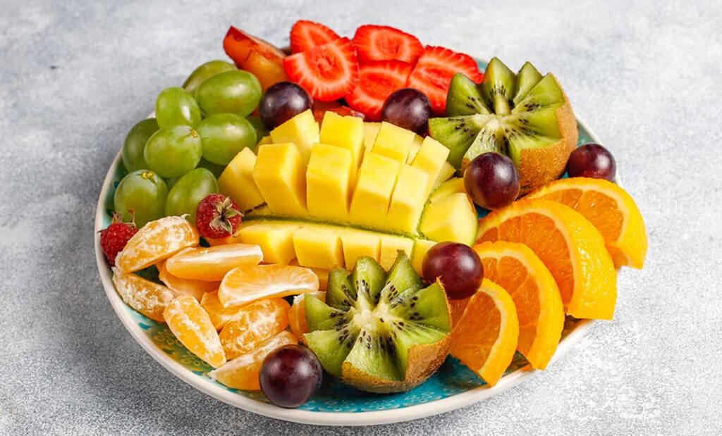 A platter of different fruits.